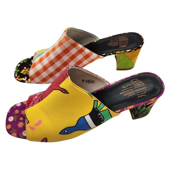 Charlotte Stone Jia Slip On Heeled Mule Sandals 12 Fabric Upper Limited Edition - Picture 6 of 9